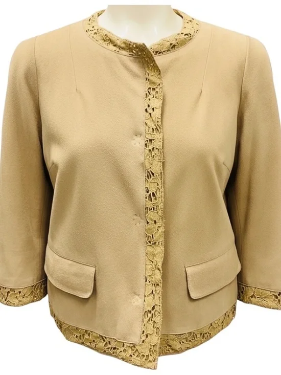 DOLCE & GABBANA TAN SUEDE GOATSKIN JACKET WITH LACE TRIM - Picture 1 of 5